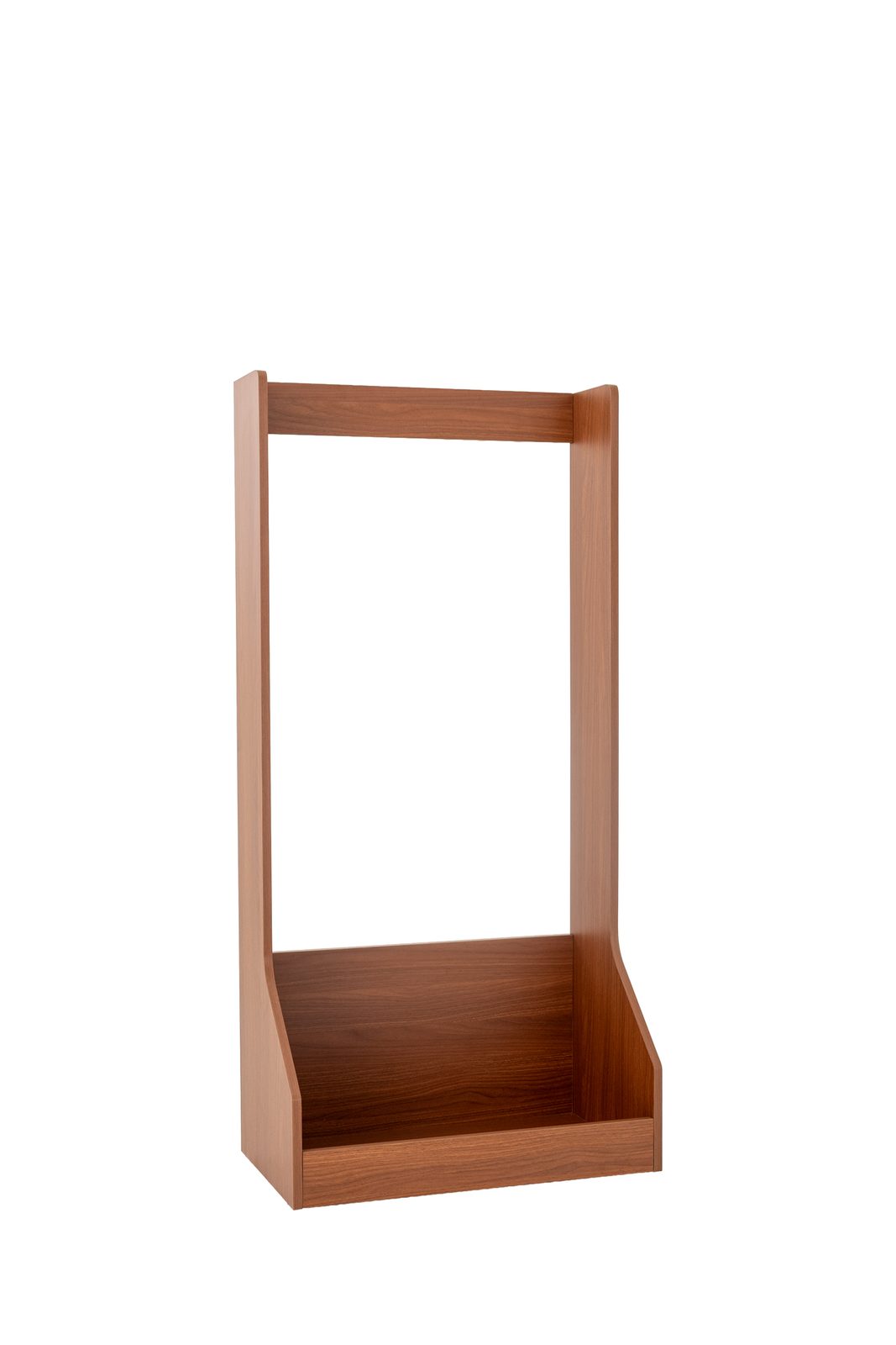 Wood stick rack for locker rooms in walnut – angled view