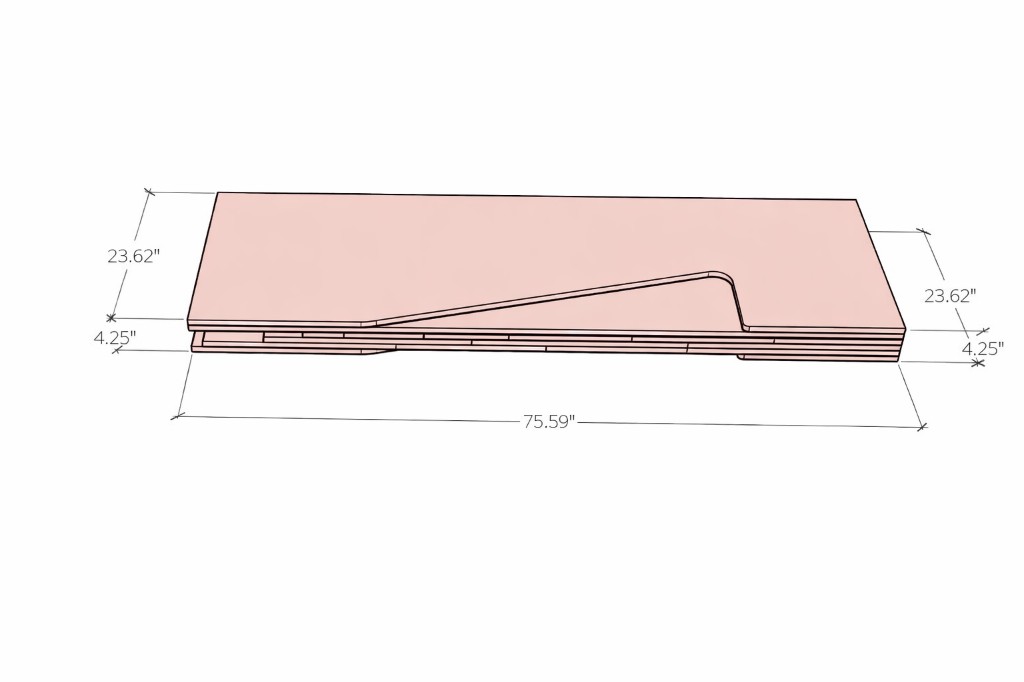 Flat-packed locker packaging – stacked panels, dimensions 75.59" × 23.62" × 4.25"