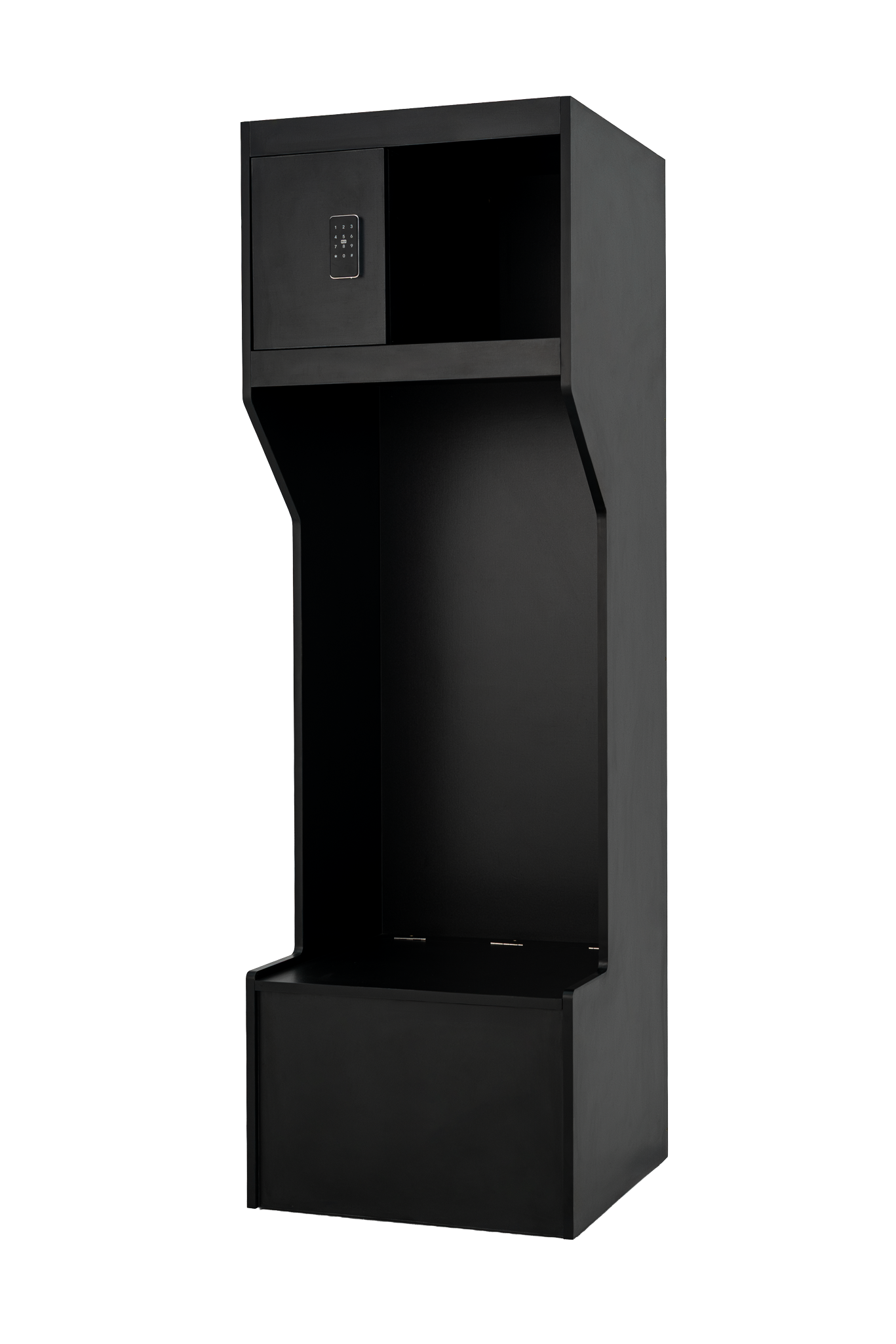 Model S wood athletic locker in black, left-side view
