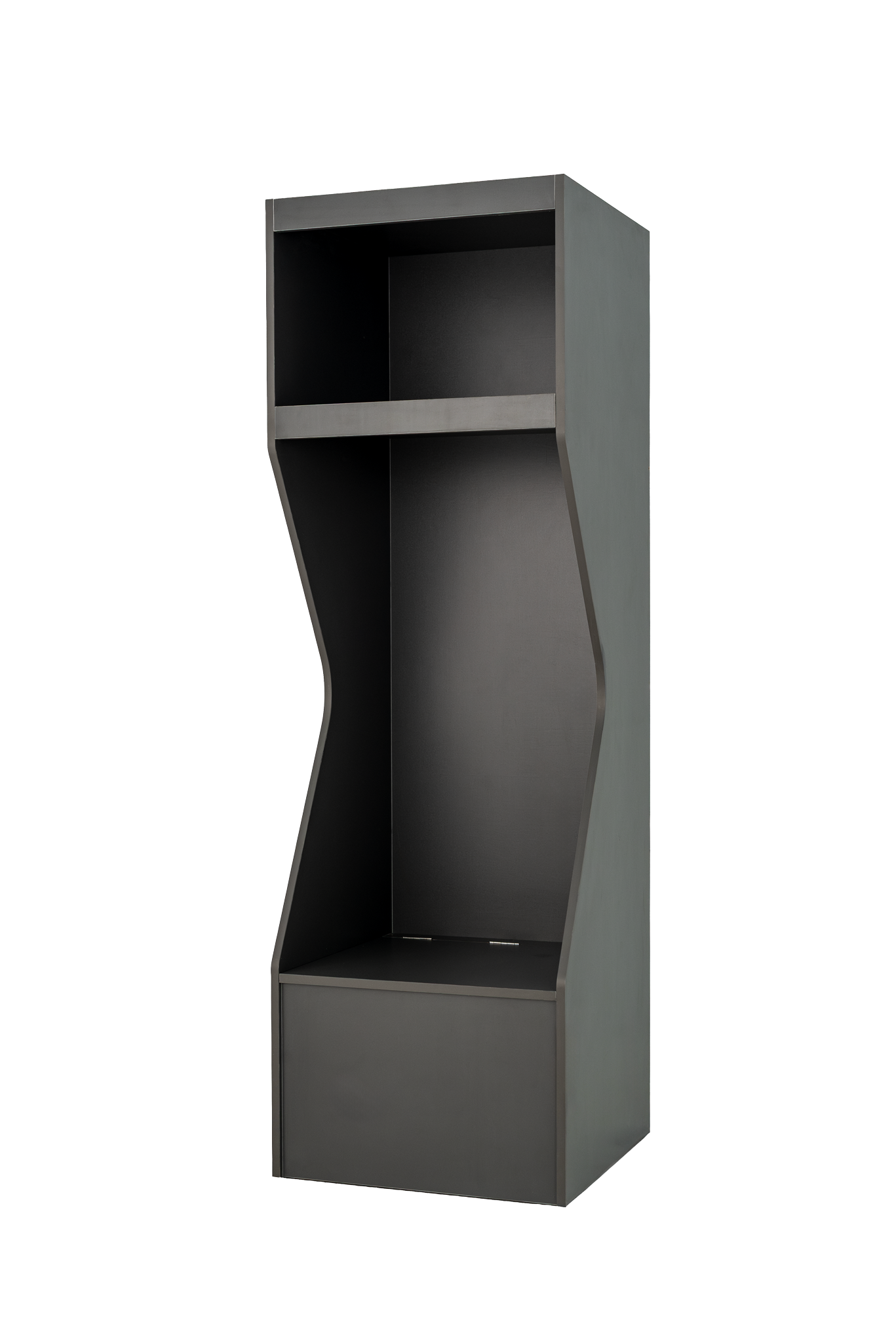 Model X wood locker in dark grey, three-quarter view