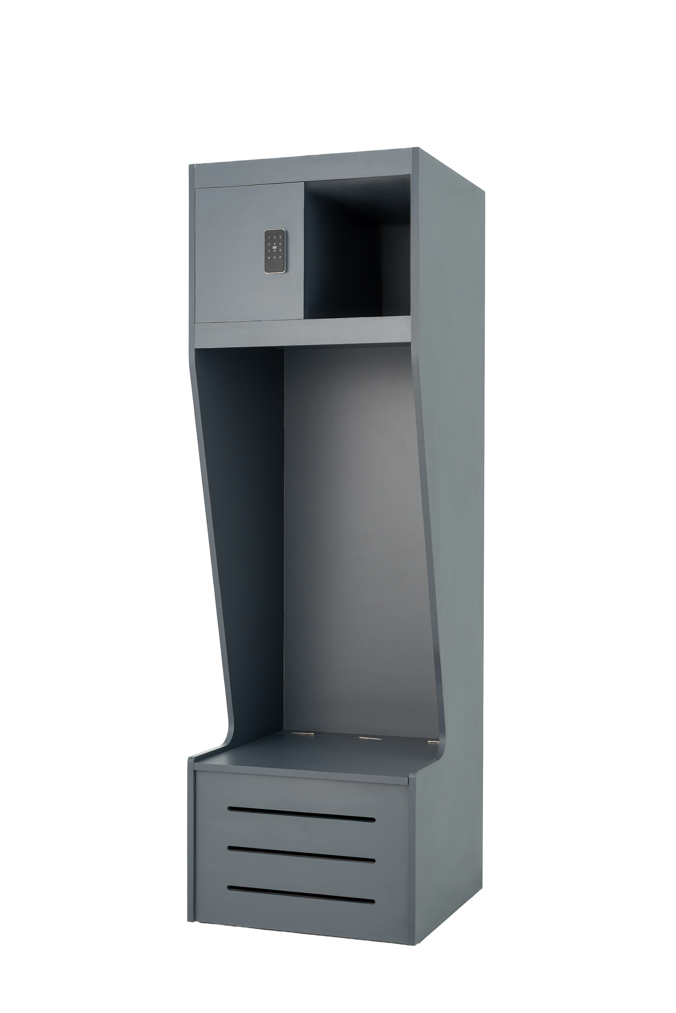 Model Z wood locker in blue, left-side view