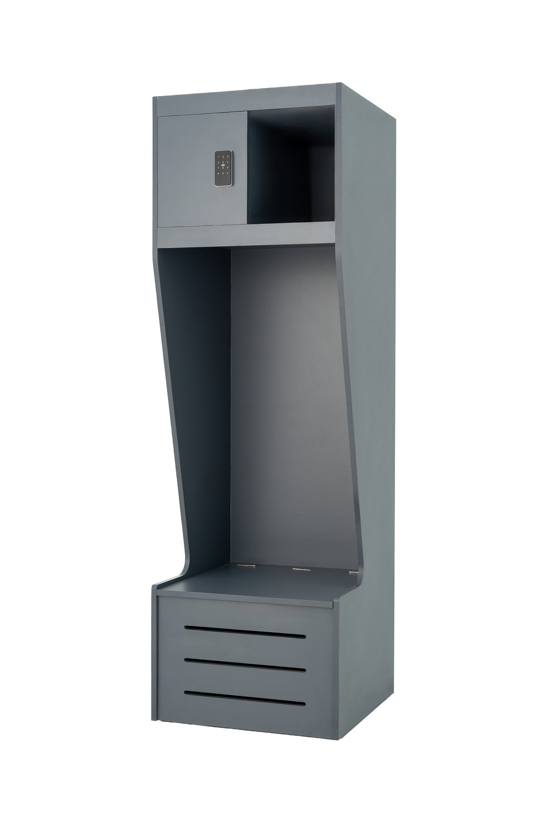 Model Z wood locker in blue, left-side view