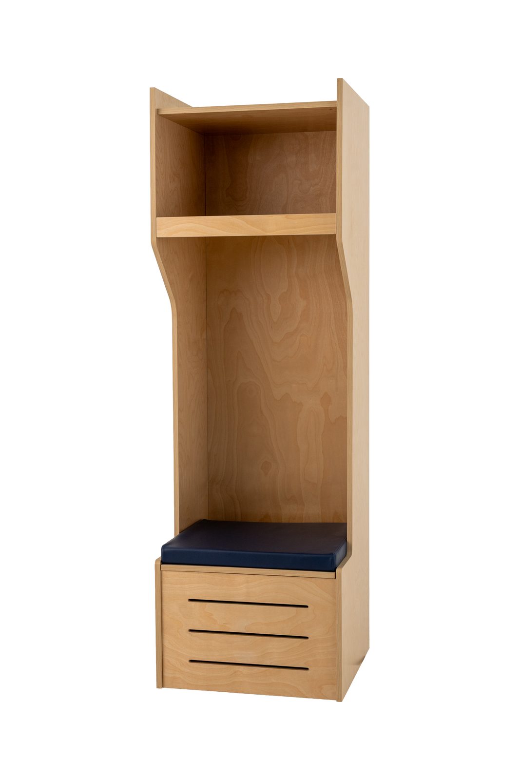 Model S Open Cubby locker in birch, angled view