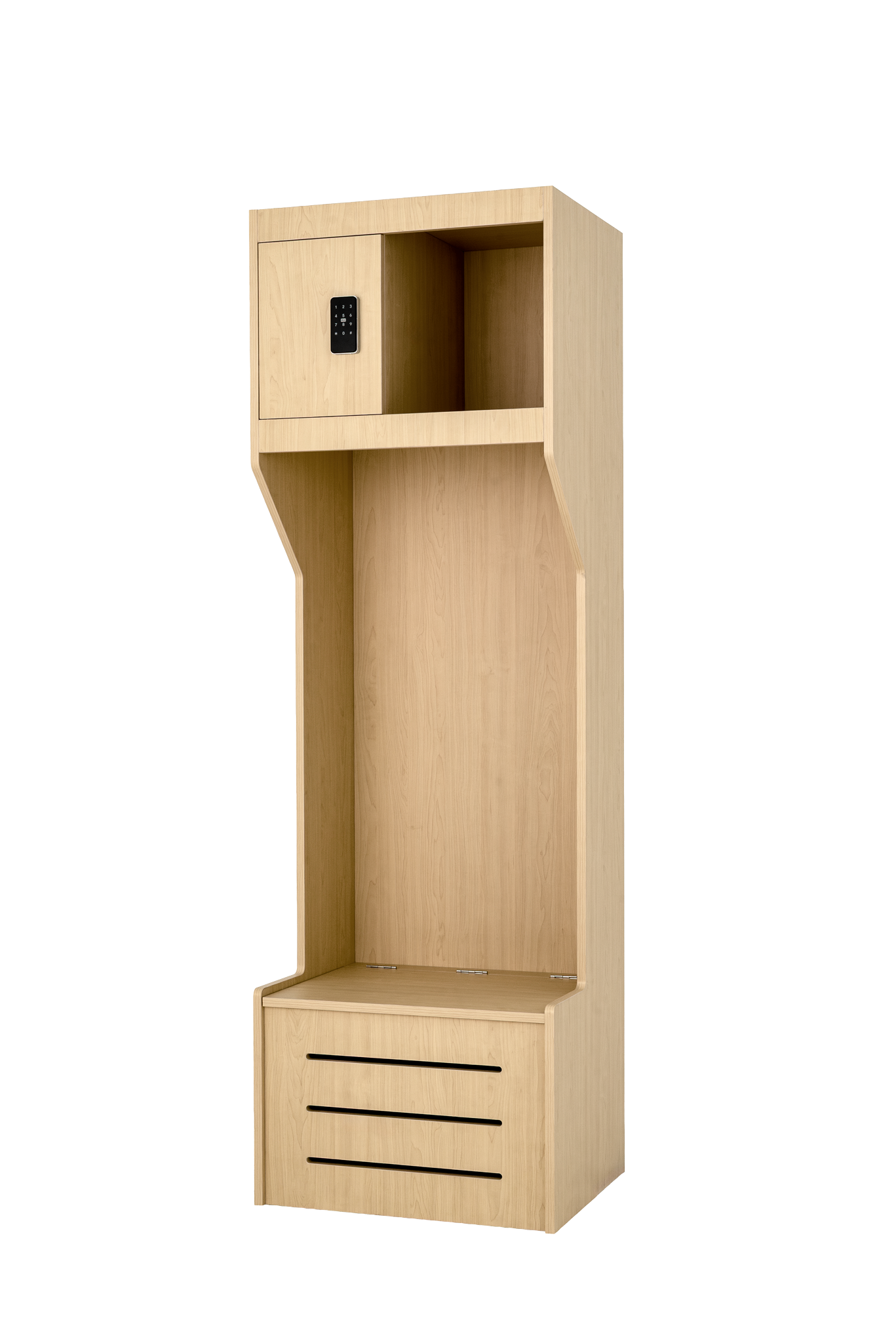 Stadium Locker in oak, left-side view